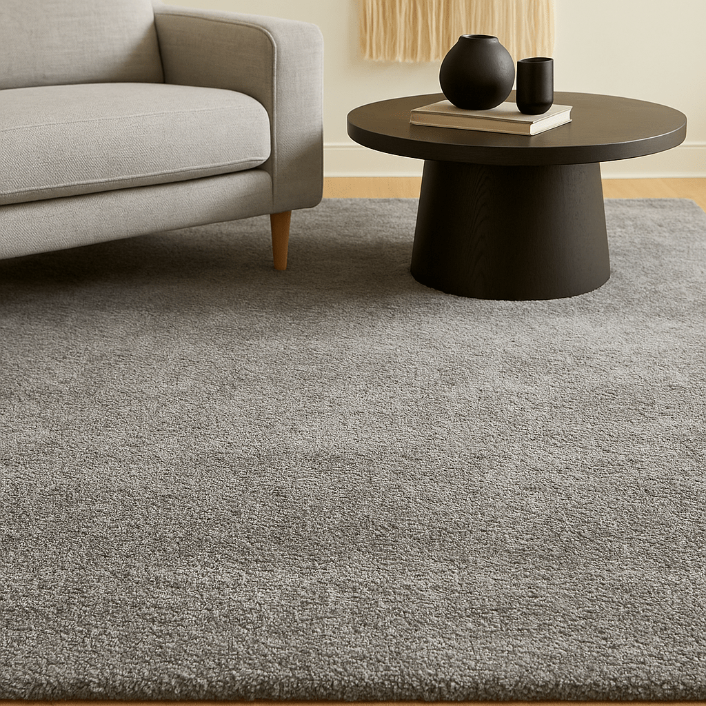 Alfombra TA Vintage Charcoal de textura suave en sala contemporánea