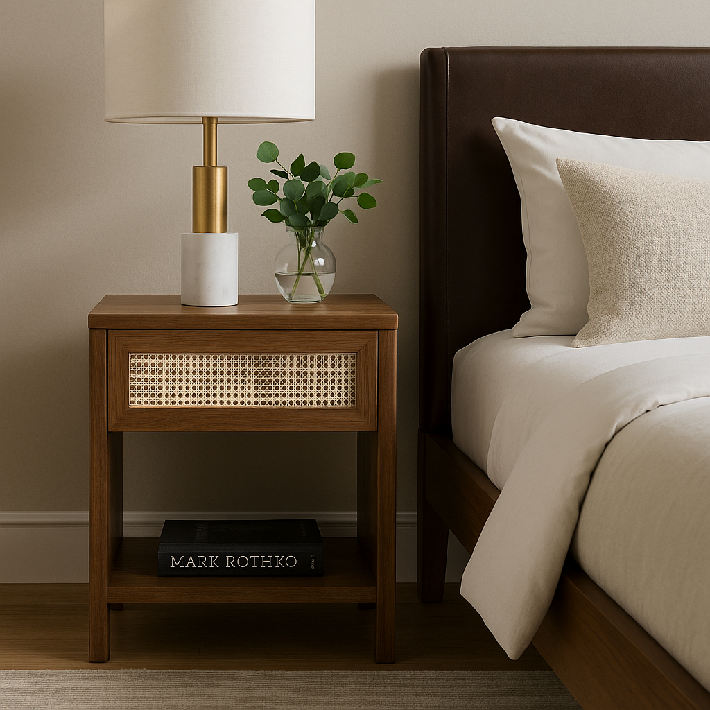 Mesa de noche Yume de madera NUMI, quiet luxury