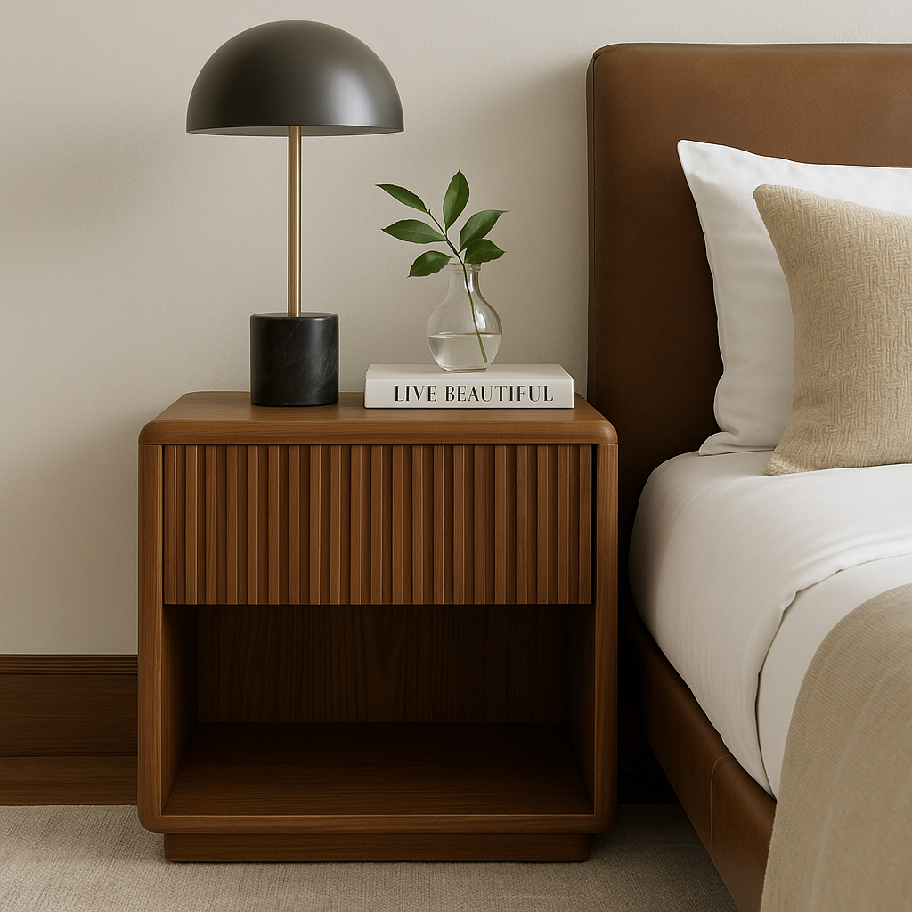 Mesa de noche Lida de madera NUMI, eleva tu dormitorio