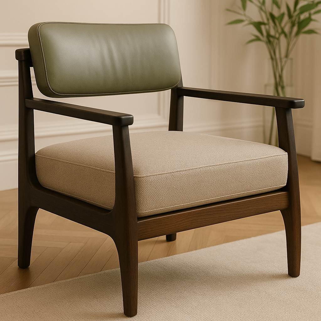 Sillon Moss de madera y cuero NUMI, diseño de lujo