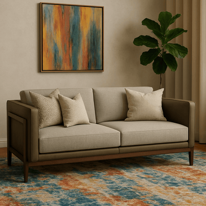 Sofá Esmeralda de 3 cuerpos con estructura de madera, cuero y tapizado en tela europea